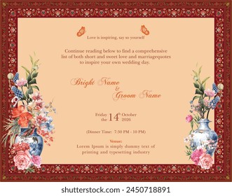 Traditional wedding invitation card design. Beautiful floral wedding invitation invitation.