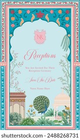 Traditional wedding invitation card design. Rajasthani Jaipuri wedding Invitation. Mughal Wedding Invitation Card Design.