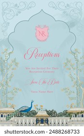 Traditional wedding invitation card design. Rajasthani Jaipuri wedding Invitation. Mughal Wedding Invitation Card Design.