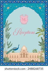 Traditional wedding invitation card design. Rajasthani Jaipuri wedding Invitation. Mughal Wedding Invitation Card Design.