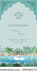 Traditional wedding invitation card design. Rajasthani Jaipuri wedding Invitation. Mughal Wedding Invitation Card Design.