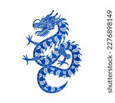Traditional white blue chinese dragon. Zodiac sign. Sacred animal, a symbol of goodness and power. Asian, japanese mascot and tattoo or T-shirt vector illustration.