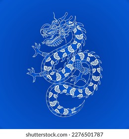 Traditional white blue chinese dragon. Zodiac sign. Sacred animal, a symbol of goodness and power. Asian, japanese mascot and tattoo or T-shirt vector illustration.