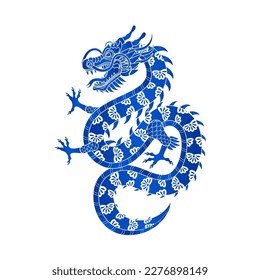 Traditional white blue chinese dragon. Zodiac sign. Sacred animal, a symbol of goodness and power. Asian, japanese mascot and tattoo or T-shirt vector illustration.