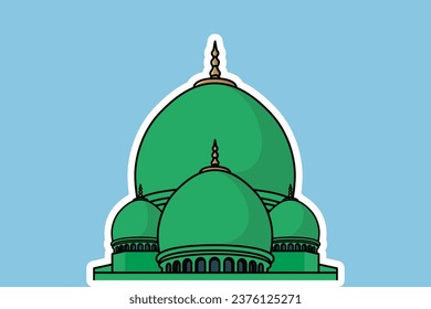 Traditional White Elegant Islamic Mosque Building Sticker vector illustration. Muslim building icon concept. Muslim mosque sticker vector design with shadow.