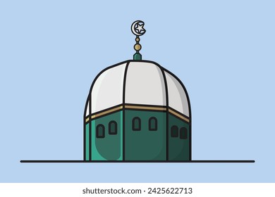 Traditional White and Green Islamic Mosque Building vector illustration. Muslim building icon concept. Muslim mosque vector design with shadow.