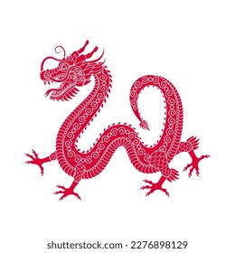 Traditional white red chinese dragon. Zodiac sign. Sacred animal, a symbol of goodness and power. Asian, japanese mascot and tattoo or T-shirt vector illustration.