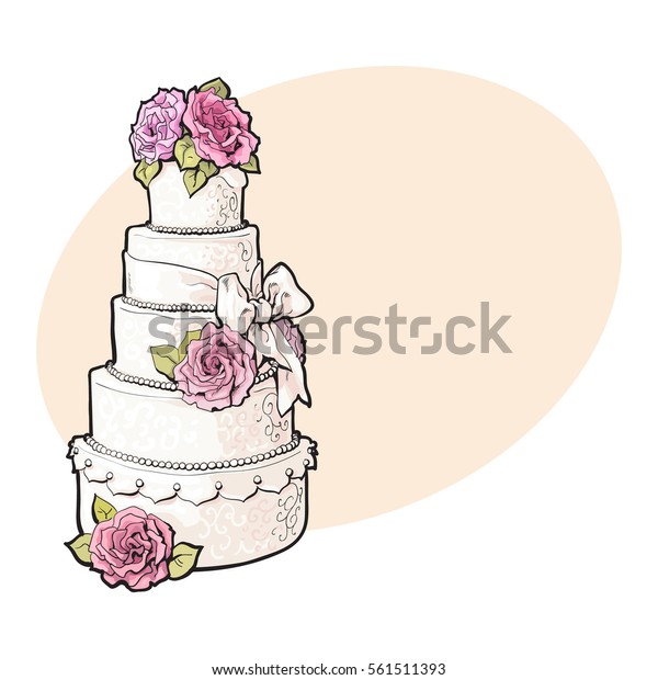 Traditional White Tiered Wedding Cake Decorated Stock Vector (Royalty ...