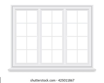 Traditional white window isolated white background  Closed realistic vector window element architecture   interior design 