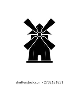 Traditional windmill black and white flat design vector illustration scalable art