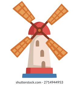 Diseño de Plantilla de Ilustración vectorial de color plano de construcción de molino de viento tradicional