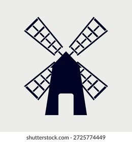 Traditional Windmill Icon Vector Illustration. Minimalist Black Silhouette of a Farm Windmill Isolated on a Light Gray Background. Simple Agriculture and Energy Symbol for Graphic Design