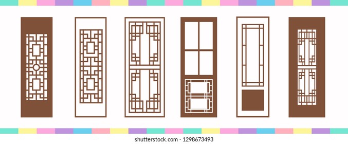 Traditional Window Style Korean Collection Set. - Vector