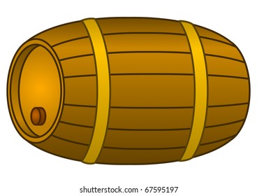 Traditional wine wooden barrel with a stopper and hoops, vector, contour