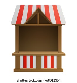 traditional winter Christmas fair market wooden booth gift shop with striped roof isolated on white background. vector illustration