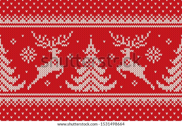 Traditional Winter Holiday Knitting Pattern Reindeers: стоковая ...