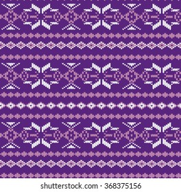 Traditional winter knitted ornamental pattern with snowflakes. Seamless pattern. 