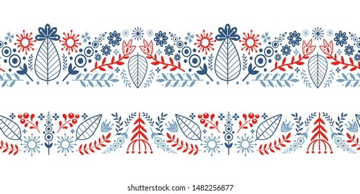 Traditional winter ornament, Scandinavian style, embroidery. Seamless pattern, frame