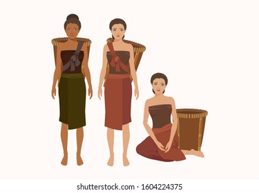 Traditional Woman in Ancient Clothes. Indonesia Traditional Woman Vector Illustration