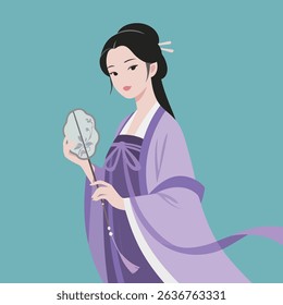 Traditional Woman Holding Fan in Elegant Pose