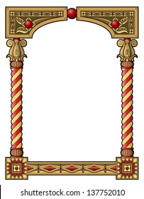 Traditional wood carved frame with painted columns