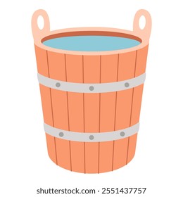 Traditional wooden bucket filled with water, perfect for sauna rituals and relaxation.