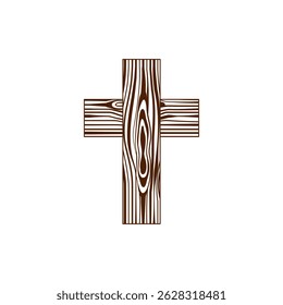 Traditional wooden christian cross icon isolated on white background