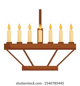 Traditionelle hölzerne hanukkah menorah mit neun beleuchteten Kerzen, symbolisieren die acht Nächte des jüdischen Festival der Lichter