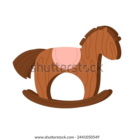 Traditional wooden horse toy. Children entertainment games, retro vintage toys cartoon vector illustration