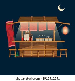 traditional wooden Ramen Noodles Stall vector illustration for design element