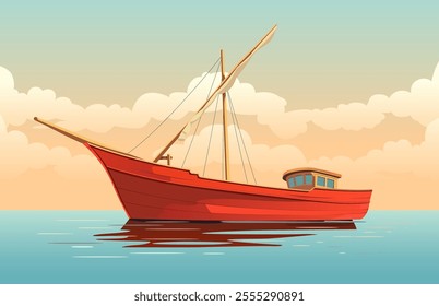 Traditional wooden Sail Boat - Dhow Boat - Stock Illustration as EPS 10 File