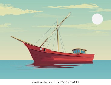 Traditional wooden Sail Boat - Dhow Boat - Stock Illustration as EPS 10 File