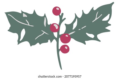Traditional xmas or new year plant symbol, isolated mistletoe leaves and branches with berries. Shrubs or bushes, rustic bouquet for decoration of winter greeting cards. Vector in flat style