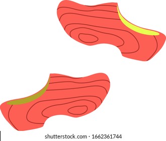 Traditional yellow dutch wooden clogs isolated on the white background. Vector hand drawn illustration of cute clogs, modern vector clip art.