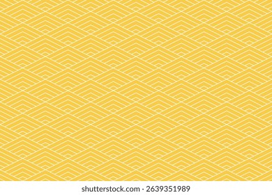Traditional yellow Hishi diamond pattern in seamless Japanese style, geometry, hemp leaf, lines, wave, perfect for backgrounds, packaging, textile design, print, wallpaper, wrapping paper, backdrop