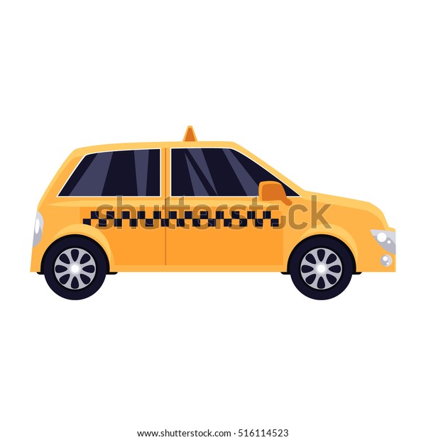 Traditional yellow taxi with checker
pattern, cartoon vector illustration isolated on white background.
Yellow taxi, urban transportation, New York city
symbol