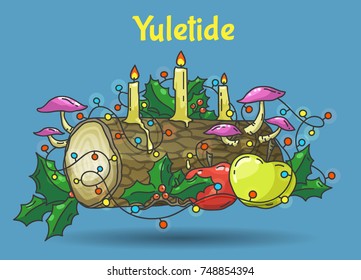 Traditional Yule Log, color hand drawn vector illustration