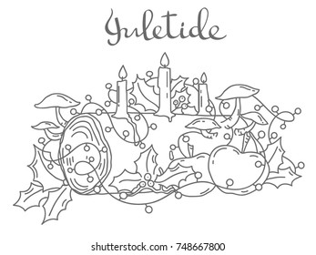 Traditional Yule Log, hand drawn outline vector illustration