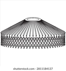 Traditional yurt structure with lattice wall and roof design