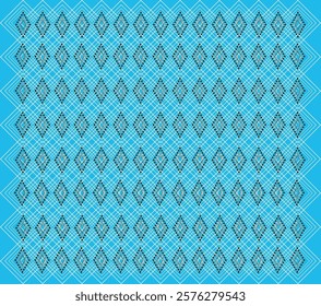 traditional-inspired textile pattern with a bright cyan background, providing a modern twist to a timeless design. The repeating diamond motifs. you can change the background colur as you want.