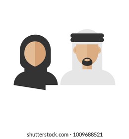 Traditionally clothed arabic man and woman. Business avatars. Vector illustration. 