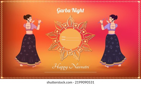 Traditionally dressed girl vector, creative dandiya banner vector, Happy Navratri.