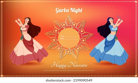 Traditionally dressed girl vector, creative dandiya banner vector, Happy Navratri.