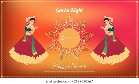 Traditionally dressed girl vector, creative dandiya banner vector, Happy Navratri.