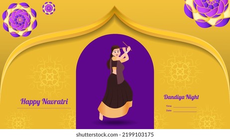 Traditionally dressed girl vector, creative dandiya banner vector, Happy Navratri.