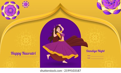 Traditionell gekleidete Girl Vektor, kreative dandiya Banner Vektor, Happy Navratri.