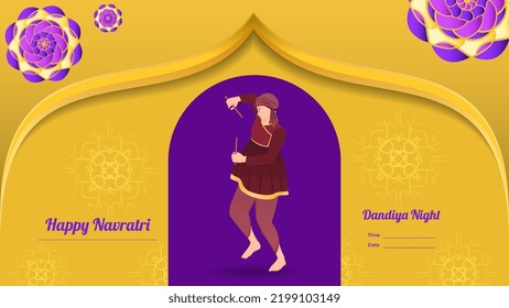 traditionell gekleidete Männer mit Dandiya-Stock, Happy Navratri-Vektor
