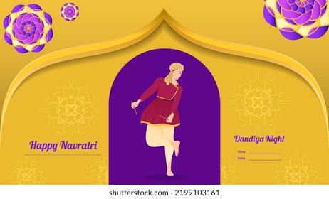 traditionally dressed men with dandiya stick, Happy Navratri vector