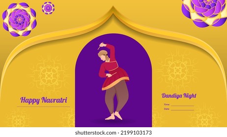 traditionally dressed men with dandiya stick, Happy Navratri vector