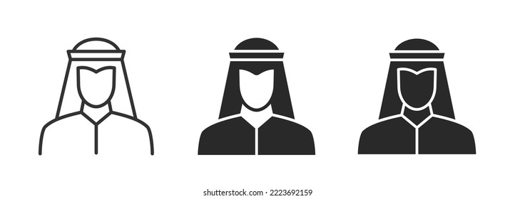 Traditionally dressed Muslim. Black vector icons isolated on white background for graphic and web design.